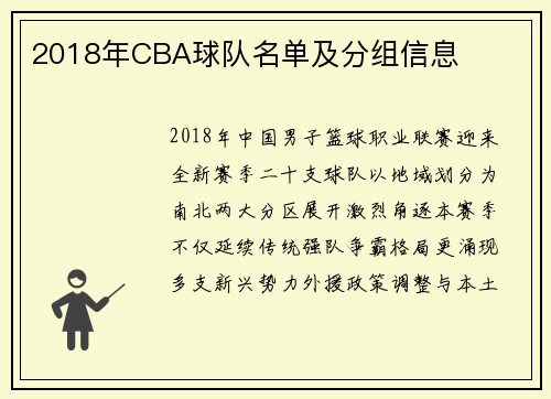 2018年CBA球队名单及分组信息